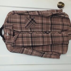 Sonoma Sz L Brown Long Sleeve Button Up Plaid All Cotton Shirt